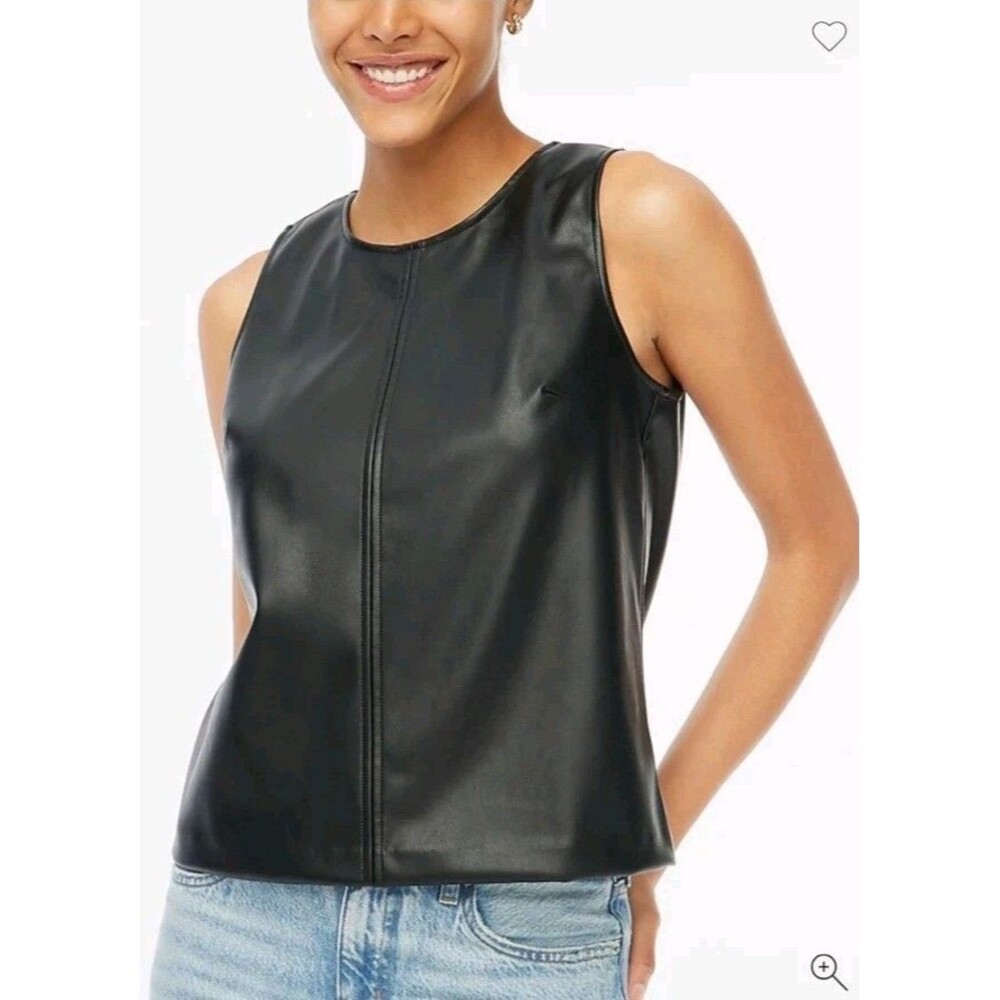 J. Crew Black Faux Vegan Leather Shell Top Sleeveless Zip Back Minimalist Sz S